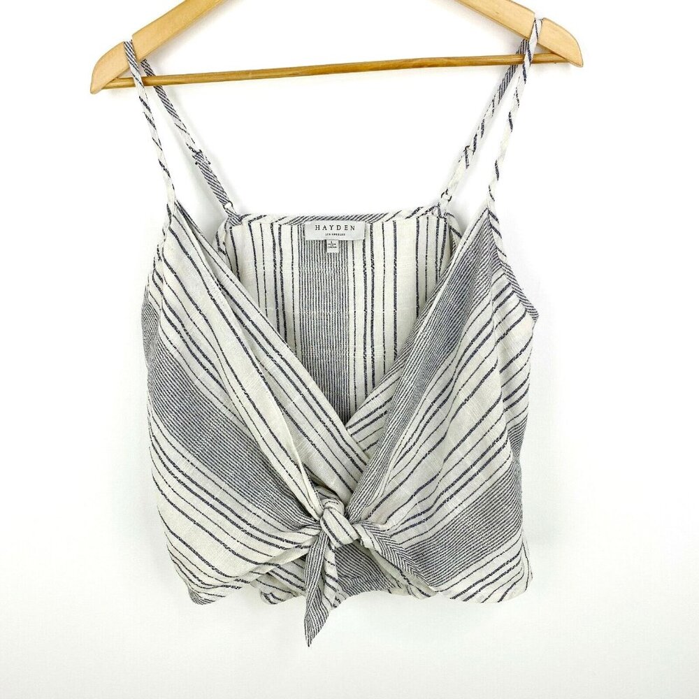 Hayden Los Angeles Top Womens Large Striped Crop Knot Front Strappy Sleeveless
